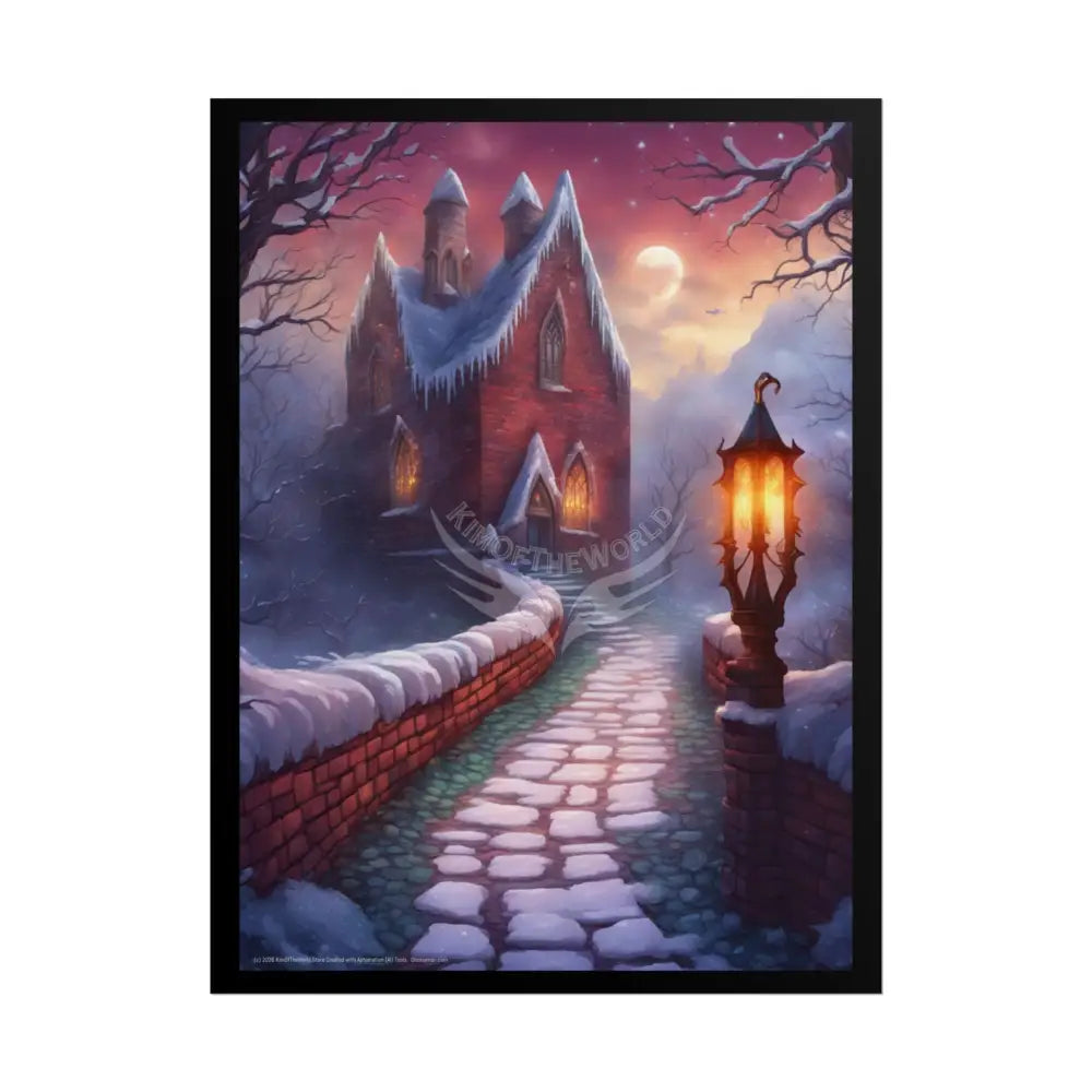 Gothic Winter Brick and Mortar Fireside Poster — Rolled Art Print 18″ x 24″ (Vertical) / Matte Poster