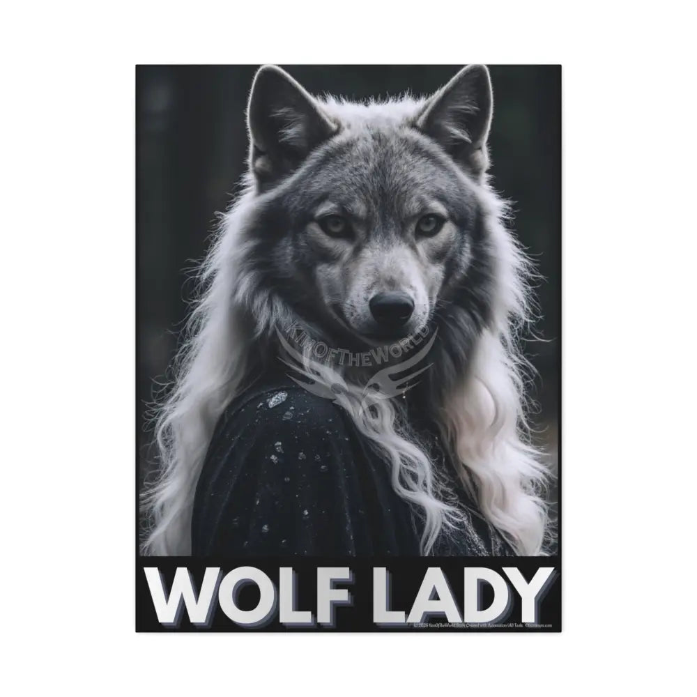 Gothic Wolf Lady Dark Howler Fantasy Canvas Print — Matte Stretched Cosplay Wall Art 30’’ x 40’’ (Vertical) / 1.25’’
