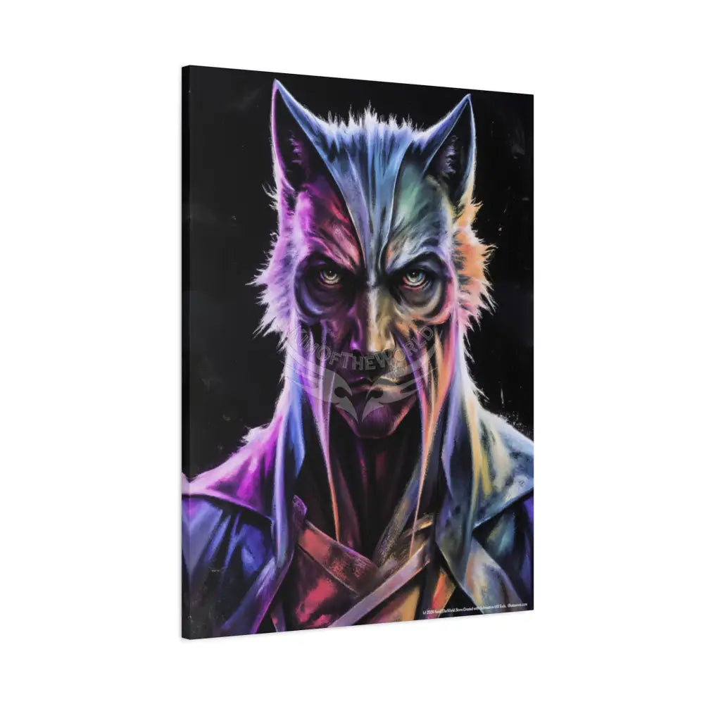 Gothic Wolf Man Dark Howler Fantasy Canvas Print — Matte Stretched Cat Man Wall Art Canvas