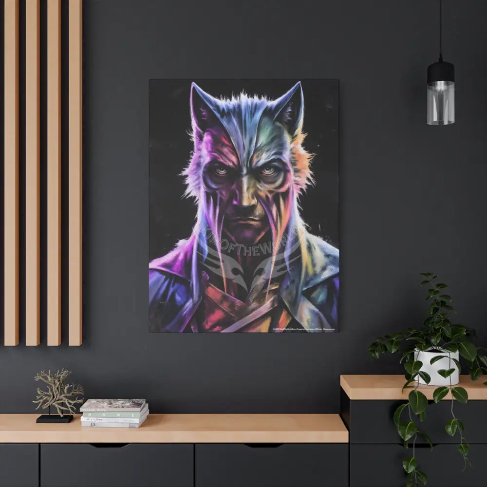 Gothic Wolf Man Dark Howler Fantasy Canvas Print — Matte Stretched Cat Man Wall Art Canvas