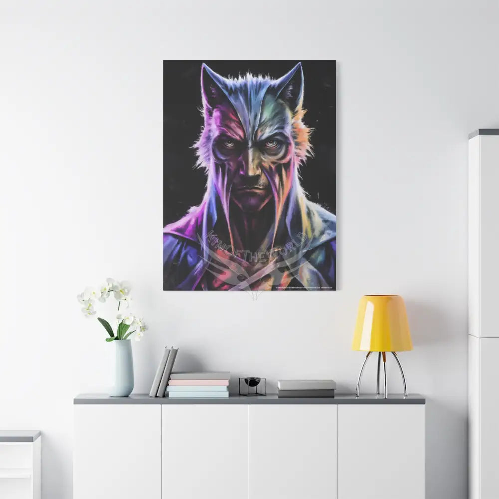 Gothic Wolf Man Dark Howler Fantasy Canvas Print — Matte Stretched Cat Man Wall Art Canvas