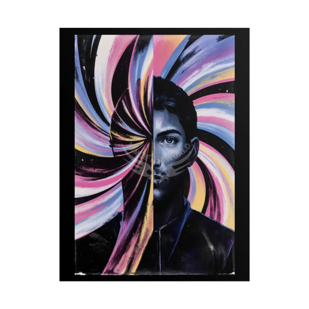 Gothic Wonderland Multiverse Man Rolled Poster — Bold Contrasting Striped Multilevel Character Art Print 18″ x 24″