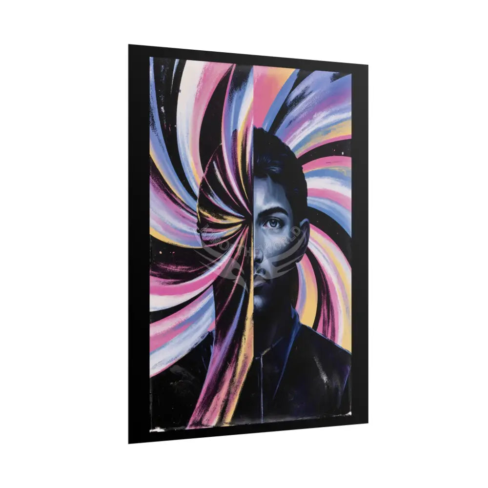 Gothic Wonderland Multiverse Man Rolled Poster — Bold Contrasting Striped Multilevel Character Art Print Poster