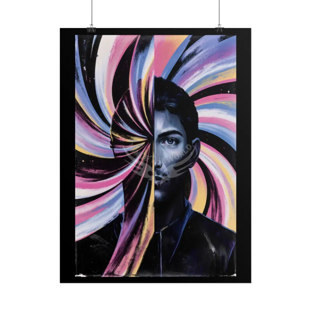 Gothic Wonderland Multiverse Man Rolled Poster — Bold Contrasting Striped Multilevel Character Art Print Poster
