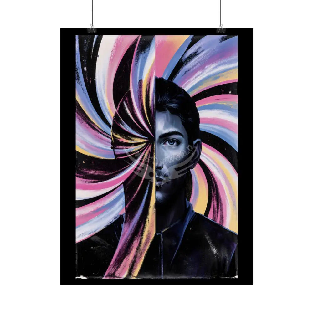 Gothic Wonderland Multiverse Man Rolled Poster — Bold Contrasting Striped Multilevel Character Art Print Poster