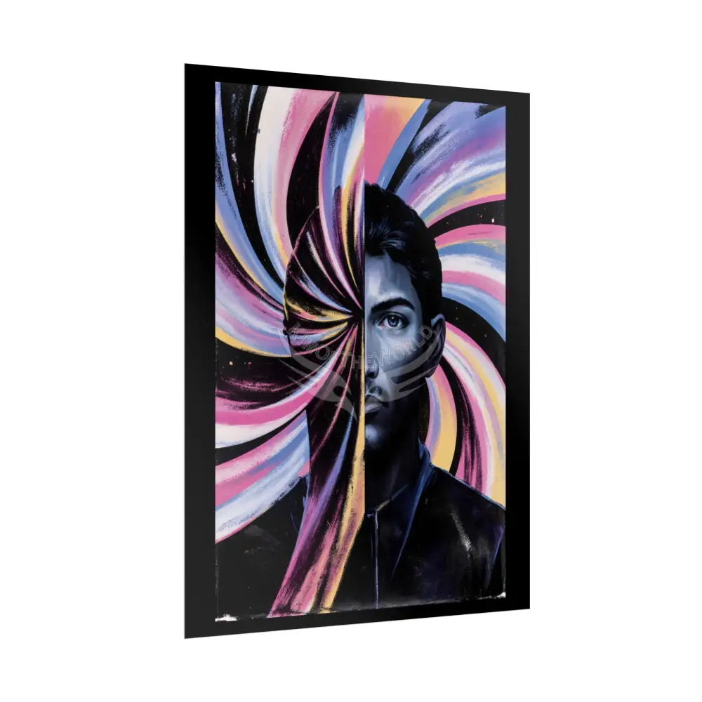 Gothic Wonderland Multiverse Man Rolled Poster — Bold Contrasting Striped Multilevel Character Art Print Poster