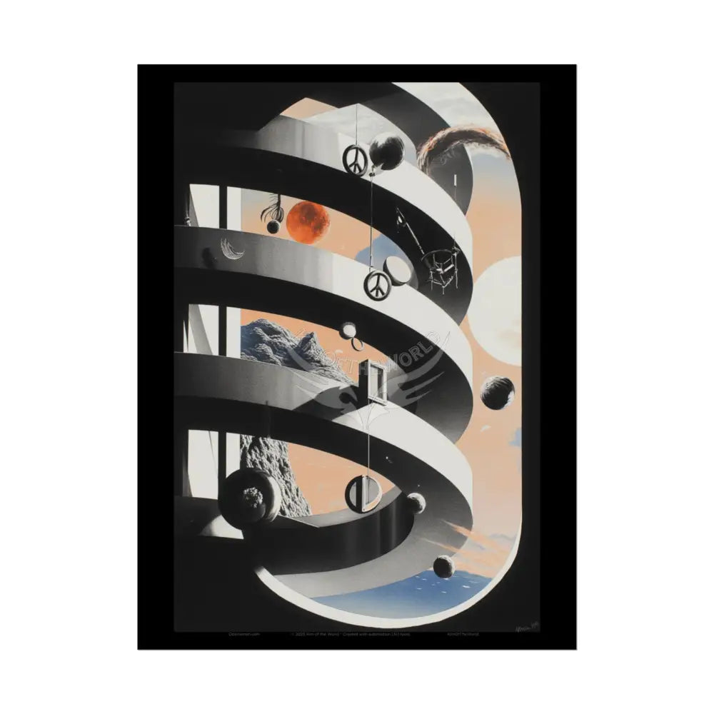 Gothic Wonderland Multiverse Rolled Poster — Bold Contrasting Circular Structure Multilevel Art Print 18″ x 24″