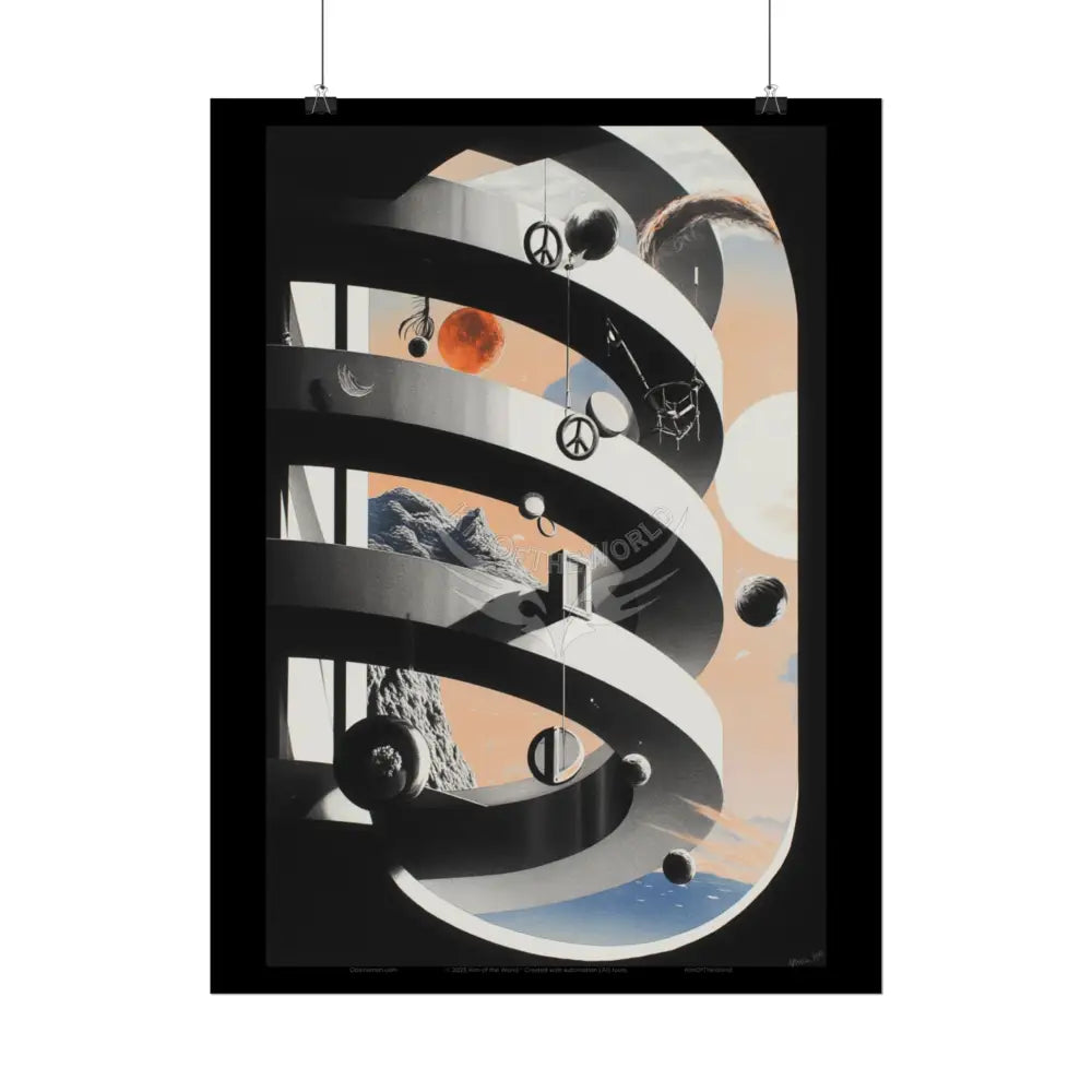 Gothic Wonderland Multiverse Rolled Poster — Bold Contrasting Circular Structure Multilevel Art Print Poster