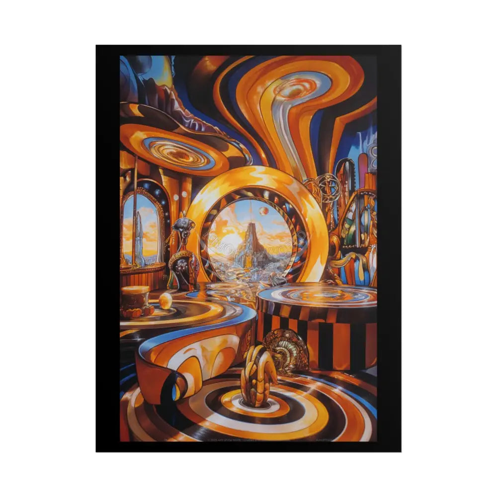 Gothic Wonderland Multiverse Rolled Poster — Bold Contrasting Striped Gold And Blue Multilevel Art Print 18″ x 24″