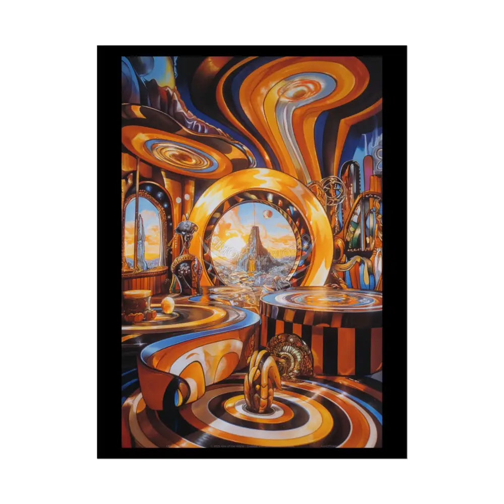 Gothic Wonderland Multiverse Rolled Poster — Bold Contrasting Striped Gold And Blue Multilevel Art Print 18″ x 24″