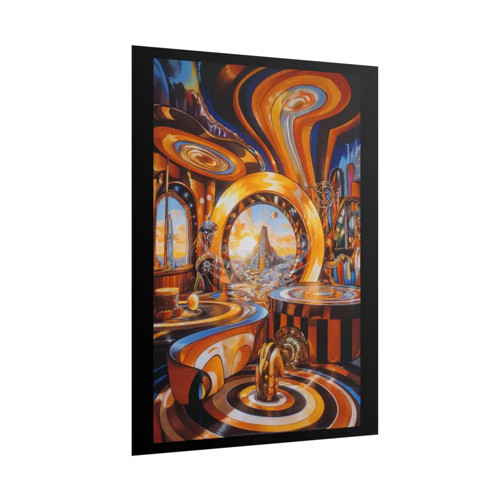 Gothic Wonderland Multiverse Rolled Poster — Bold Contrasting Striped Gold And Blue Multilevel Art Print Poster