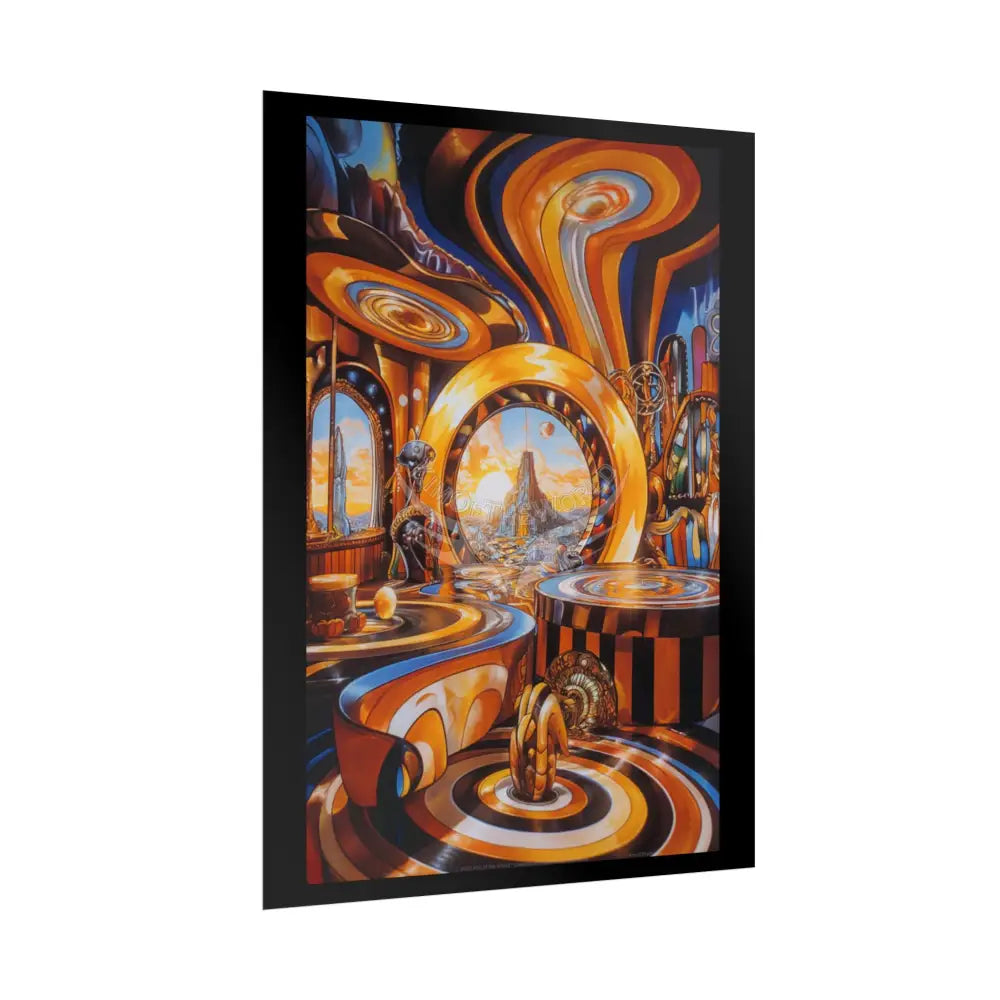 Gothic Wonderland Multiverse Rolled Poster — Bold Contrasting Striped Gold And Blue Multilevel Art Print Poster