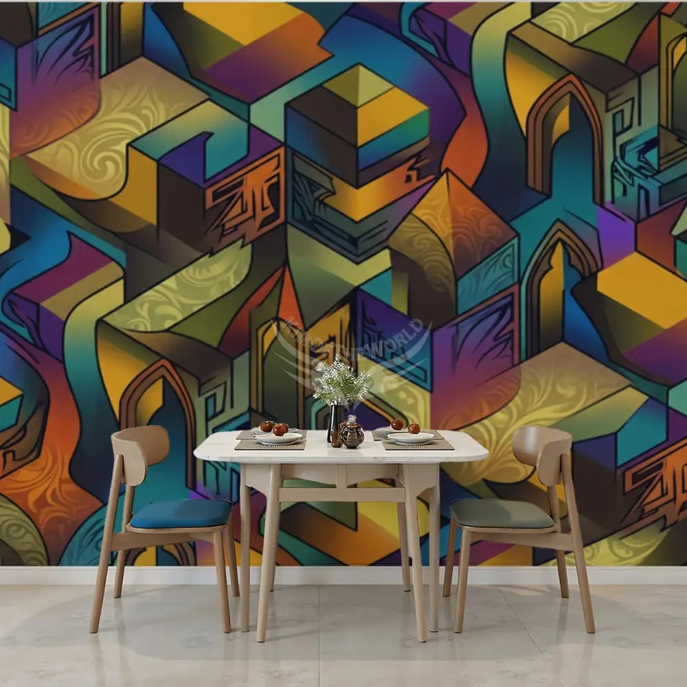 Graffiti Colorful Shapes Unpasted Mural Wallpaper 144’’x100’’ 144’’x100’’ Wall Coverings