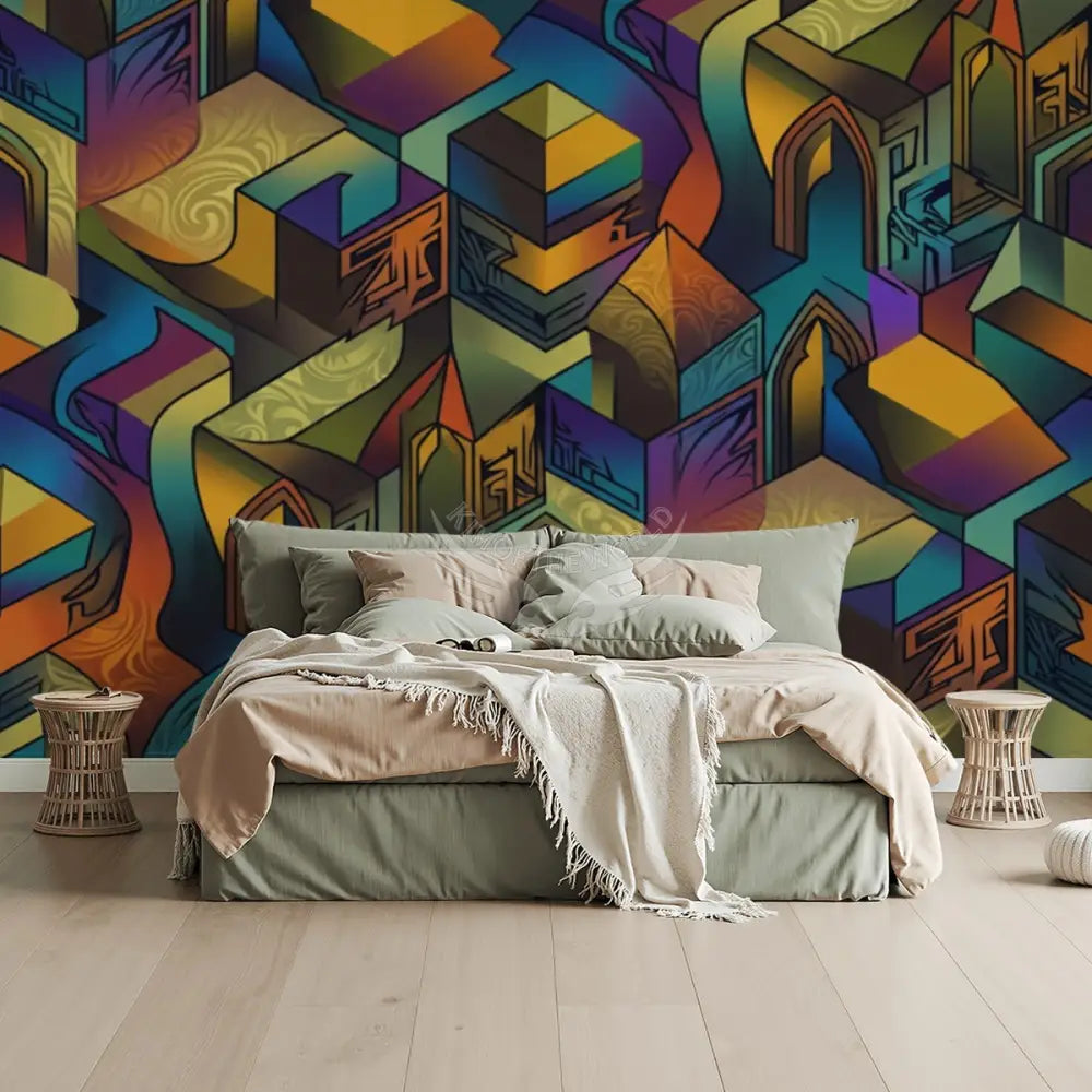 Graffiti Colorful Shapes Unpasted Mural Wallpaper 144’’x100’’ 144’’x100’’ Wall Coverings