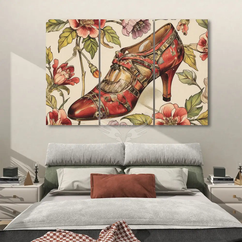 Granny Shoe Floral Prints 3 Panels Sound Absorbing Wall Art 24’’x48’’x3 pcs Acoustic Panels