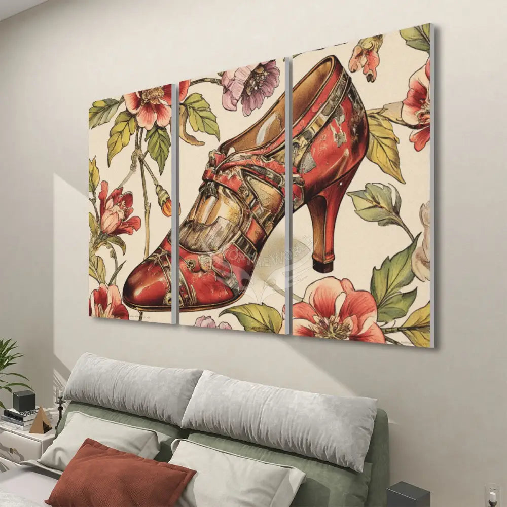 Granny Shoe Floral Prints 3 Panels Sound Absorbing Wall Art 24’’x48’’x3 pcs Acoustic Panels