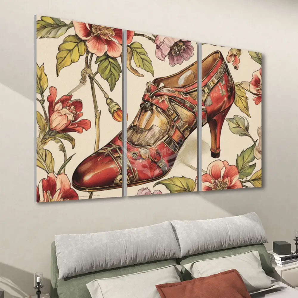 Granny Shoe Floral Prints 3 Panels Sound Absorbing Wall Art 24’’x48’’x3 pcs Acoustic Panels