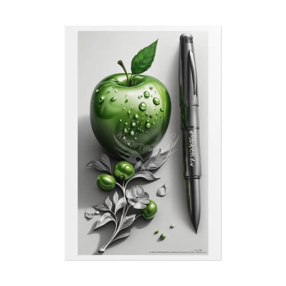 Green Apple Pewter Writer’s Art Poster – Mysterious Wall Art 24’’ x 36’’ (Vertical) / Matte Poster