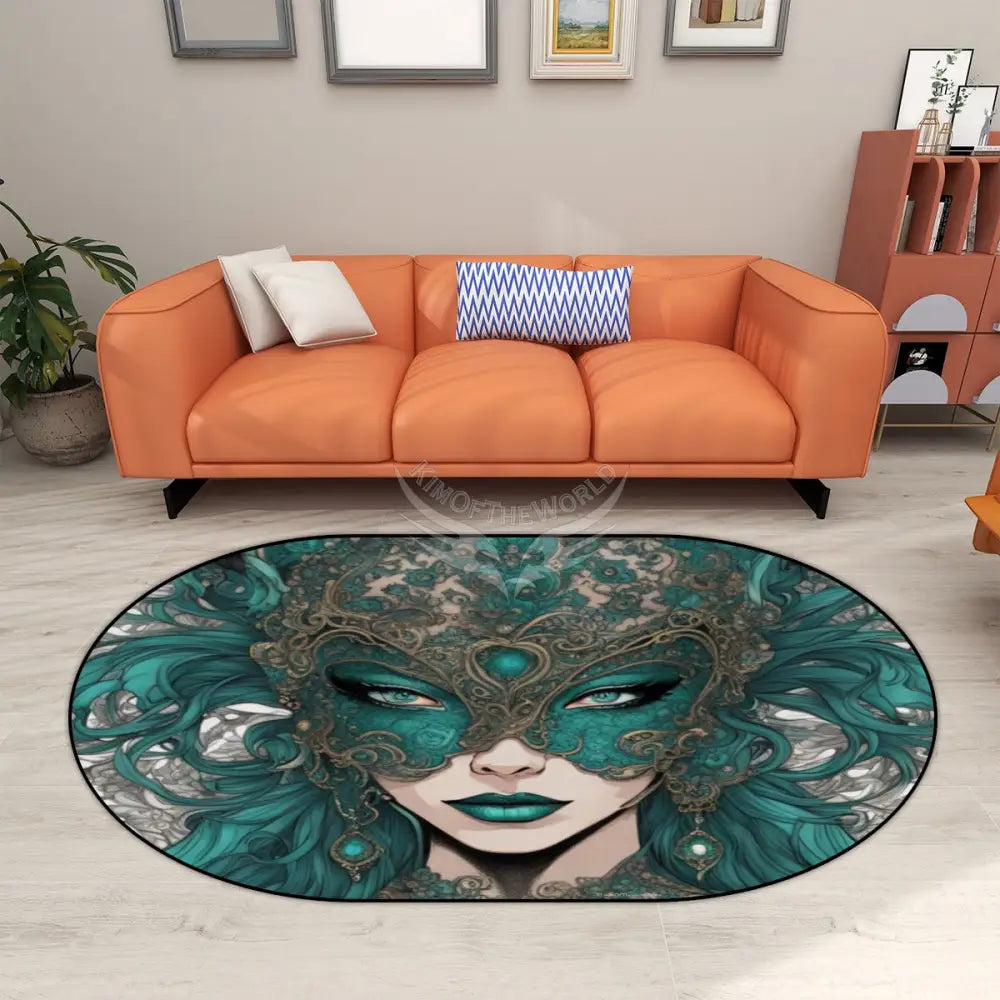 Green Art Nouveau Lady Multiple Sizes Oval Area Rug 60’’x36’’ Rugs & Mats