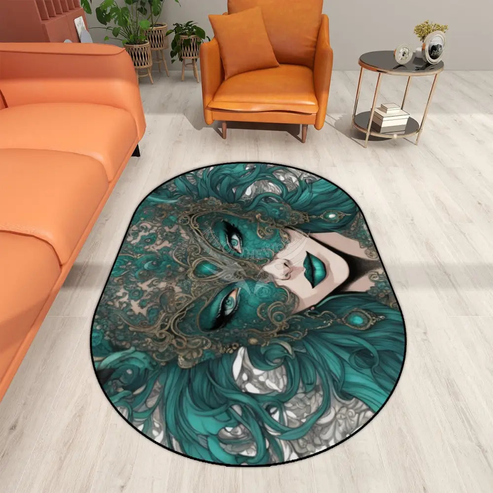 Green Art Nouveau Lady Multiple Sizes Oval Area Rug Rugs & Mats