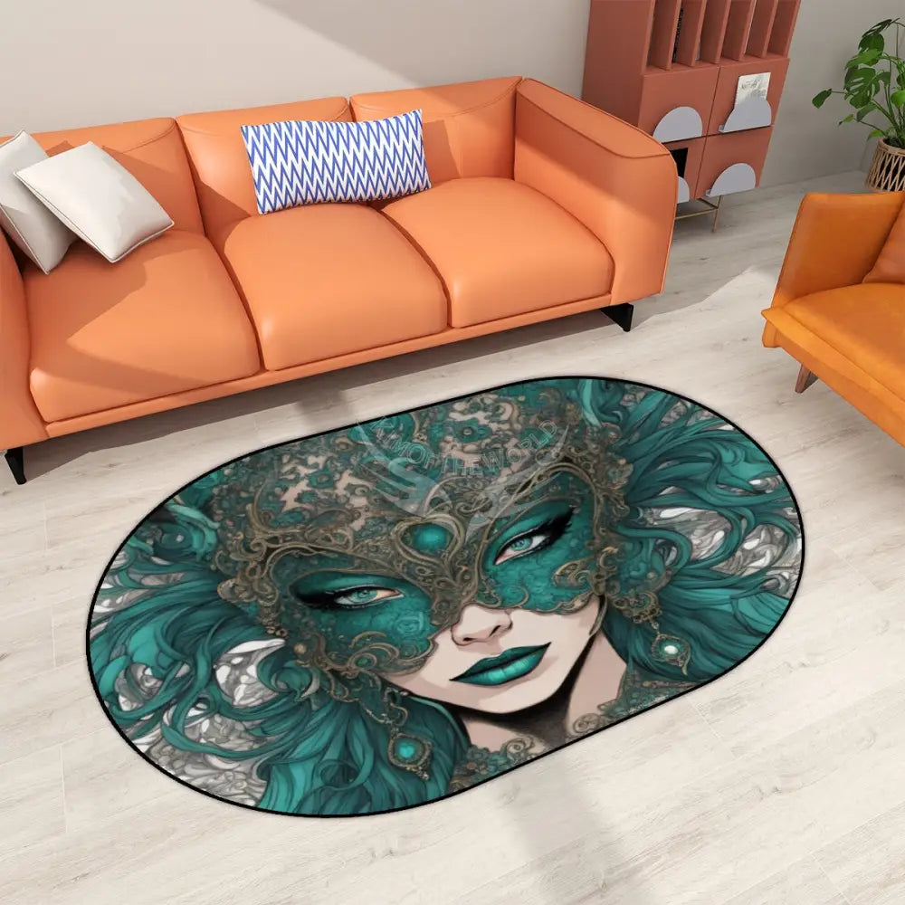 Green Art Nouveau Lady Multiple Sizes Oval Area Rug Rugs & Mats
