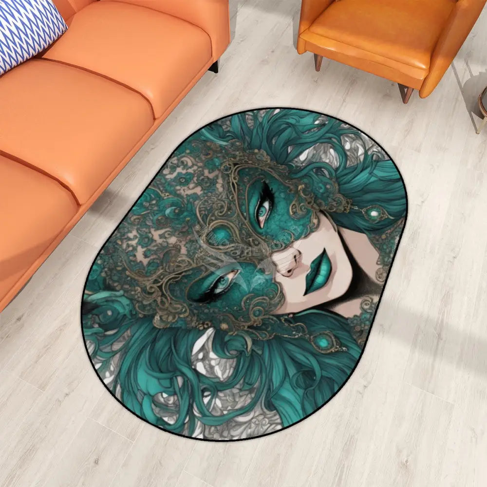 Green Art Nouveau Lady Multiple Sizes Oval Area Rug Rugs & Mats