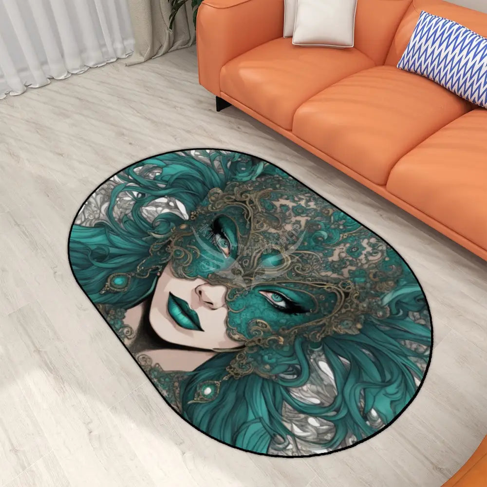 Green Art Nouveau Lady Multiple Sizes Oval Area Rug Rugs & Mats