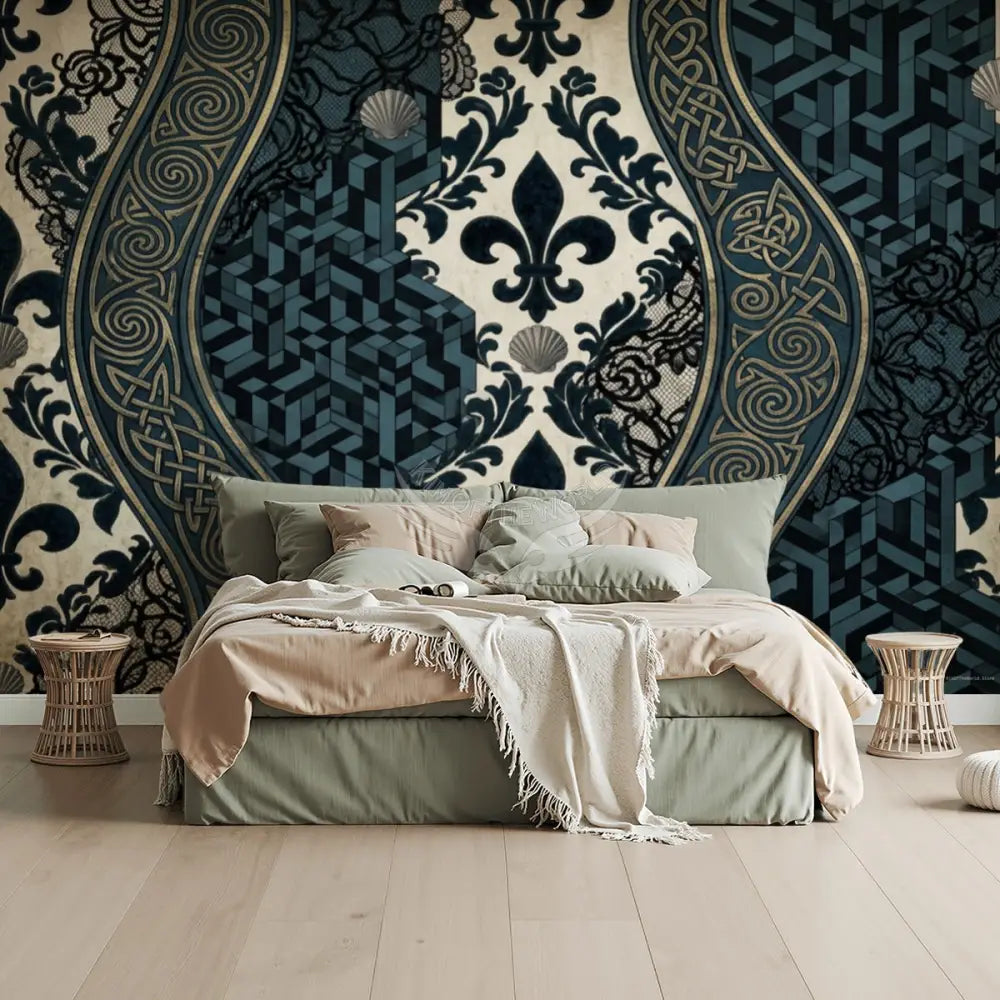 Green Black and White Lace Stripes Unpasted Mural Wallpaper 144’’x100’’ 144’’x100’’ Wall Coverings