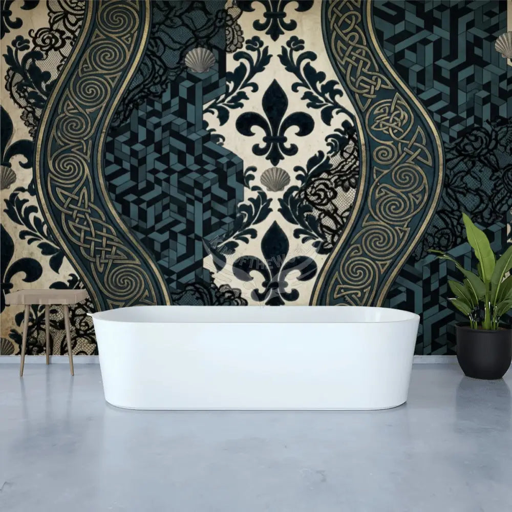 Green Black and White Lace Stripes Unpasted Mural Wallpaper 144’’x100’’ 144’’x100’’ Wall Coverings