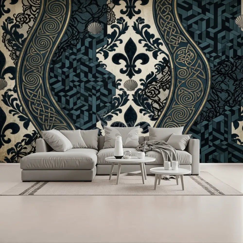 Green Black and White Lace Stripes Unpasted Mural Wallpaper 144’’x100’’ 144’’x100’’ Wall Coverings