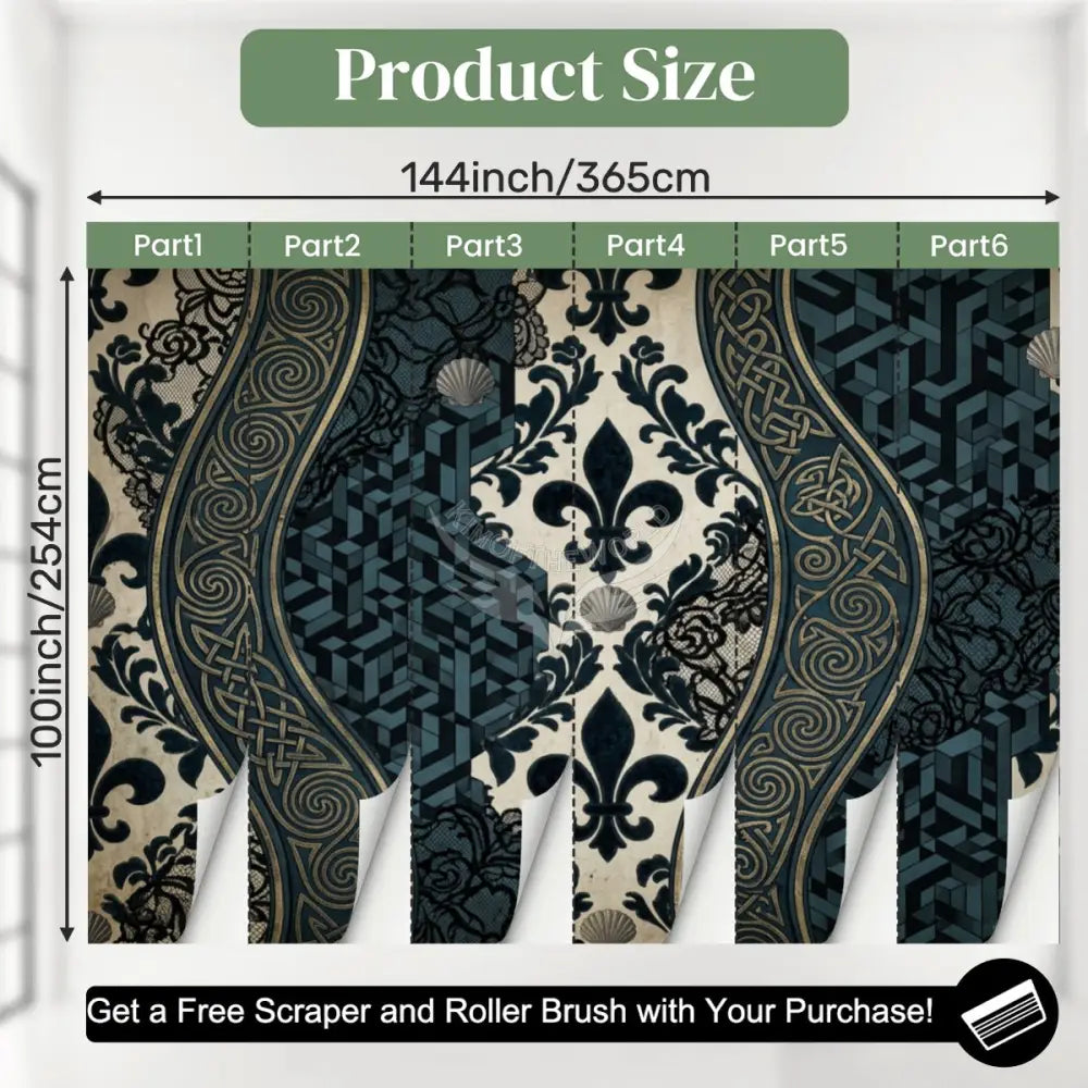 Green Black and White Lace Stripes Unpasted Mural Wallpaper 144’’x100’’ 144’’x100’’ Wall Coverings