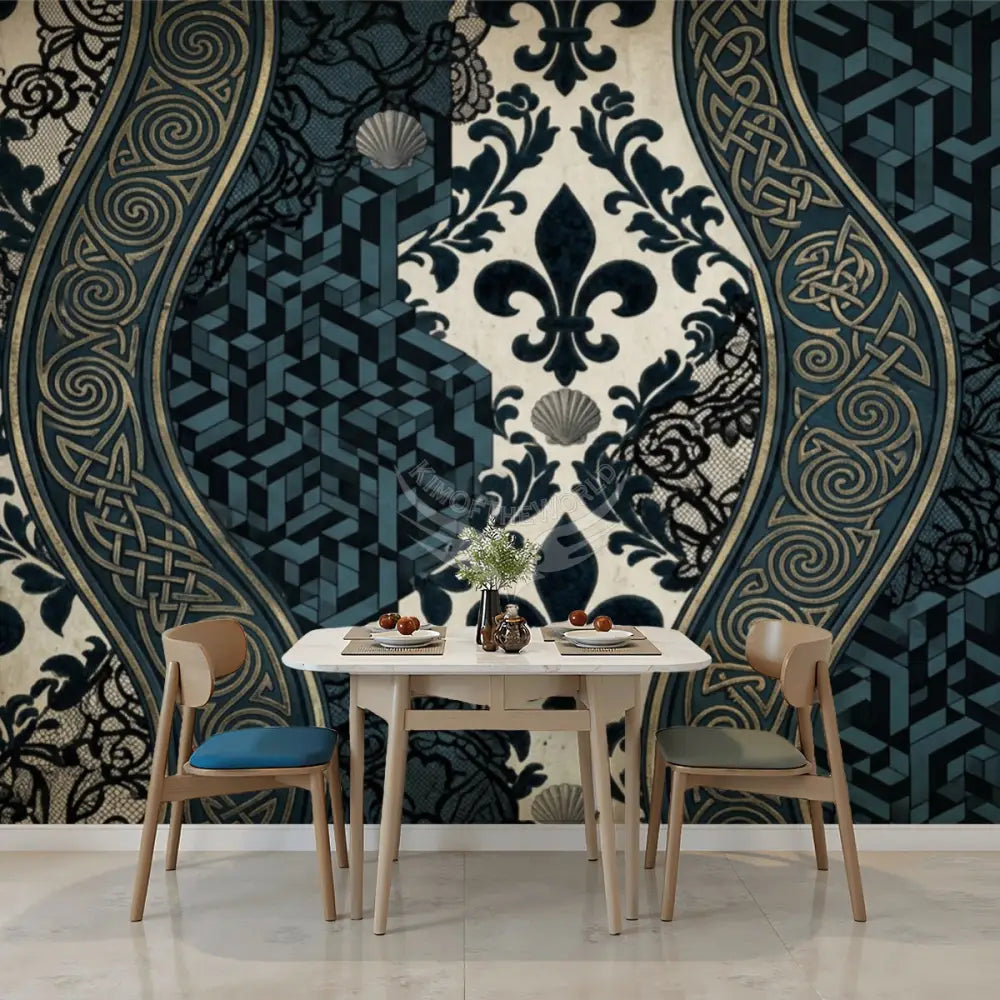 Green Black and White Lace Stripes Unpasted Mural Wallpaper 144’’x100’’ 144’’x100’’ Wall Coverings