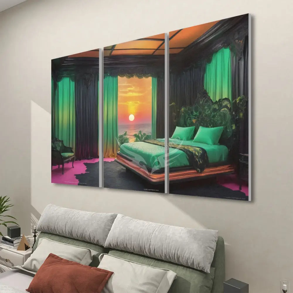 Green Canopy Bed with a View - 3 Panels Sound Absorbing Wall Art 24’’x48’’x3 pcs Acoustic Panels
