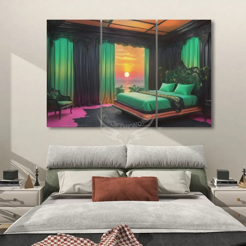 Green Canopy Bed with a View - 3 Panels Sound Absorbing Wall Art 24’’x48’’x3 pcs Acoustic Panels