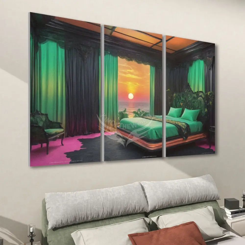 Green Canopy Bed with a View - 3 Panels Sound Absorbing Wall Art 24’’x48’’x3 pcs Acoustic Panels