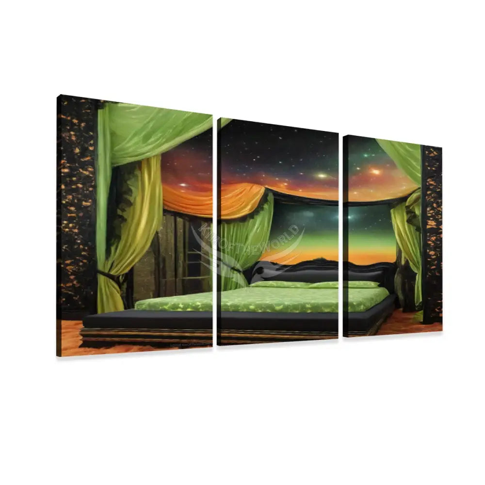 Green Canopy Bedroom Fantasy Art - 3 Panels Canvas Prints Wall Art (Set F) 20’’x32’’x3pcs Wall Art