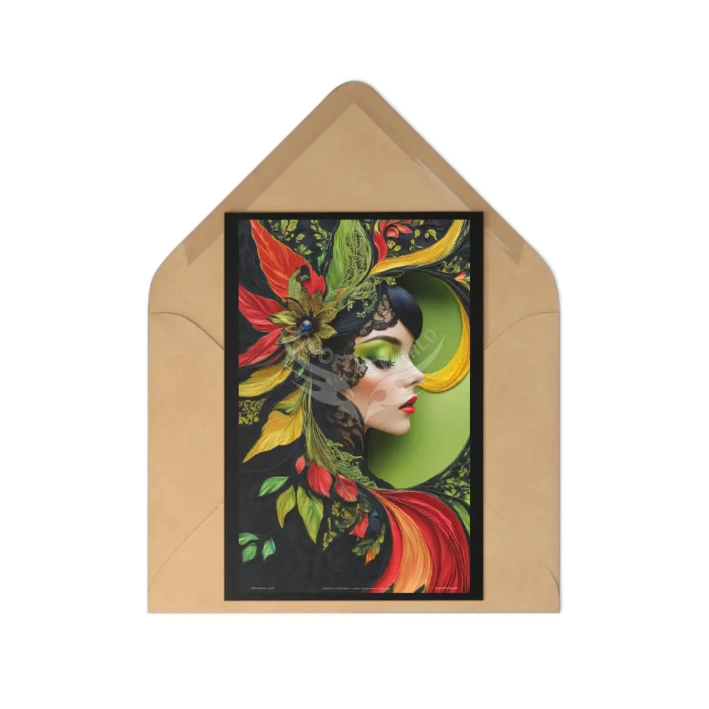 Green & Gold 3D Lady Postcards — 7-Card Set (Red Motif) One size Paper products