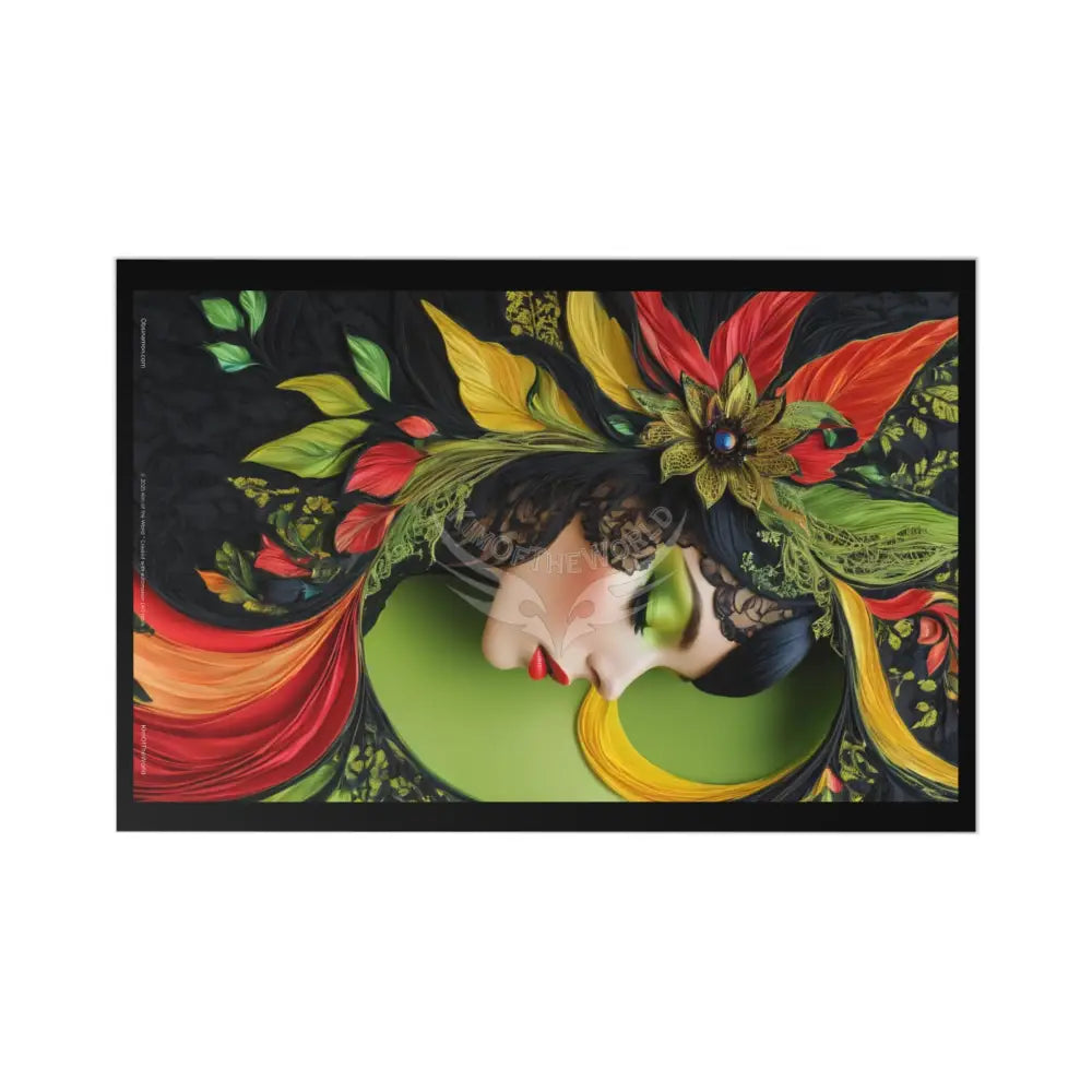 Green & Gold 3D Lady Postcards — 7-Card Set (Red Motif) One size Paper products
