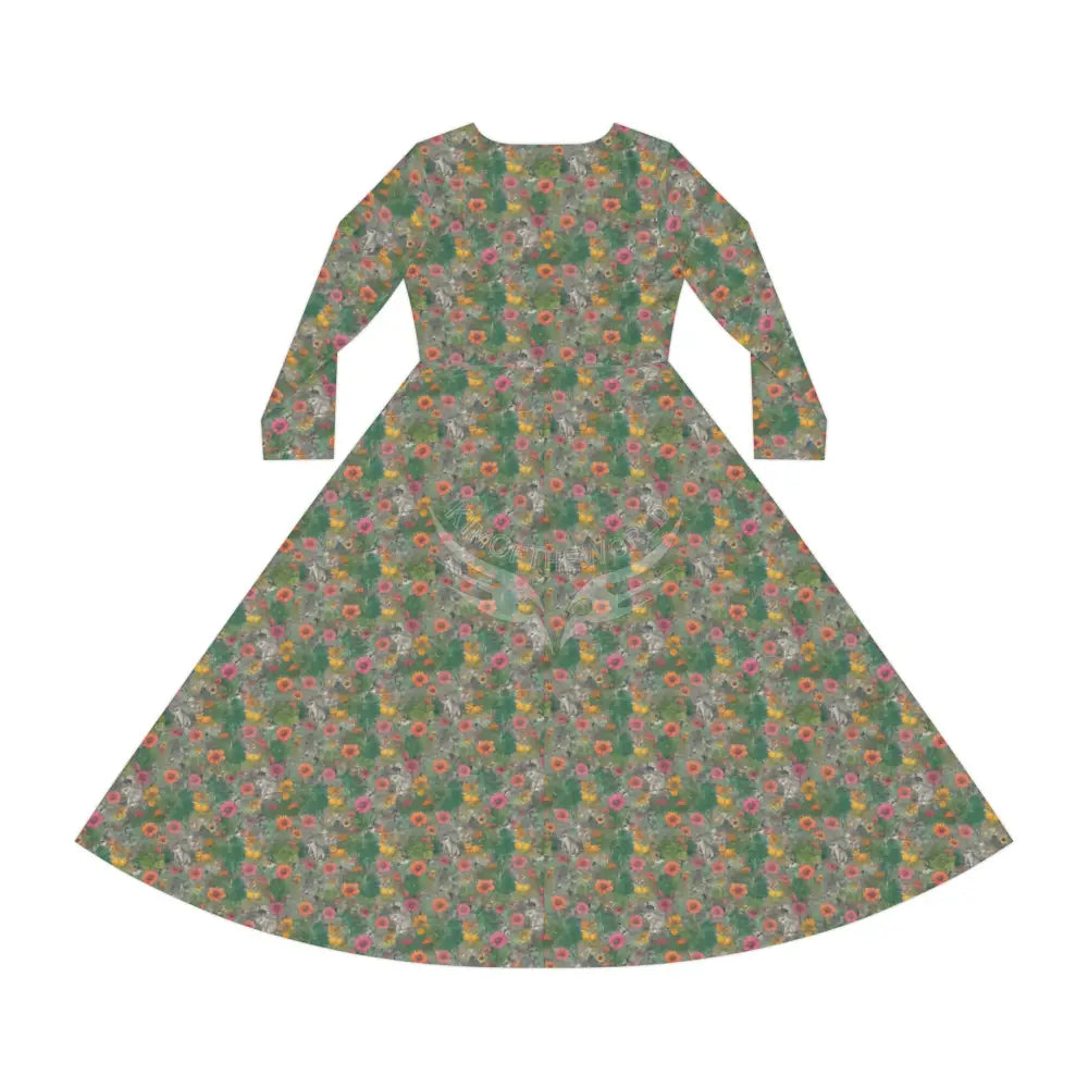 Green Mini Floral Wallpaper Print Dress – Women’s Long Sleeve AOP L All Over Prints