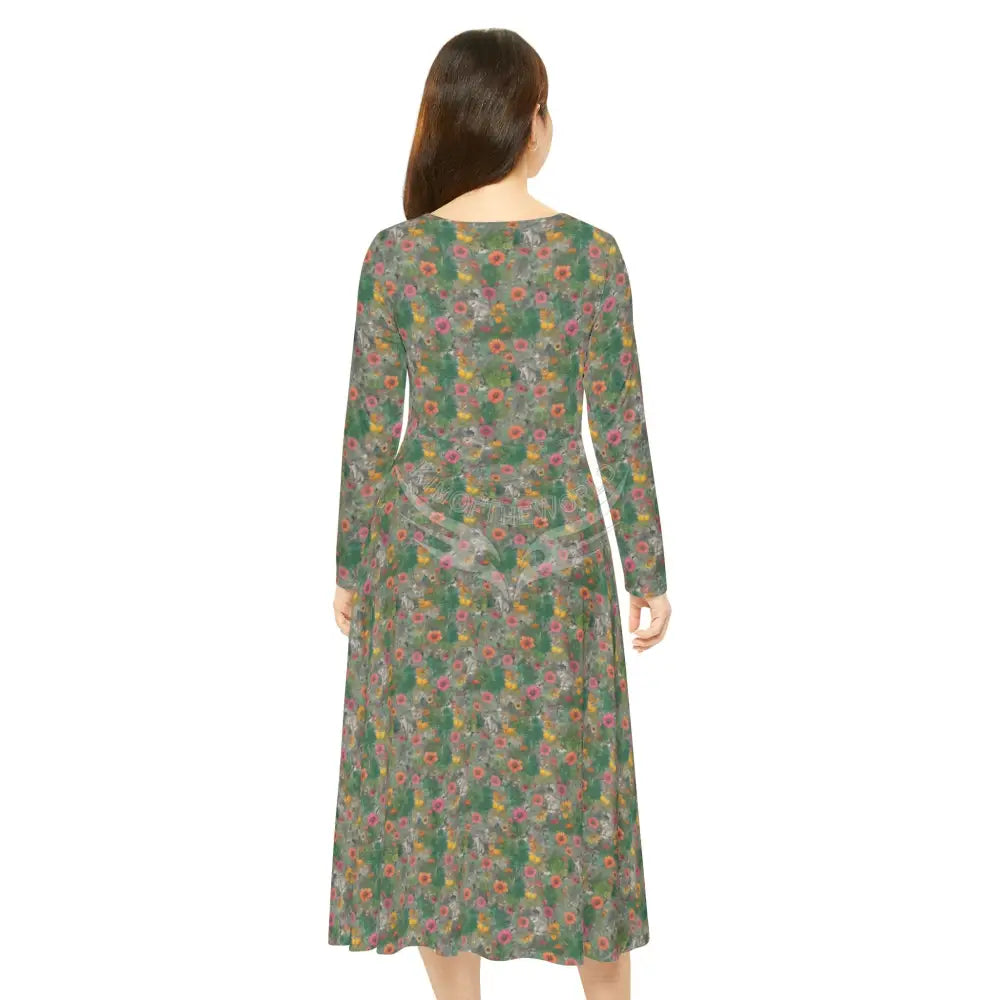 Green Mini Floral Wallpaper Print Dress – Women’s Long Sleeve AOP L All Over Prints