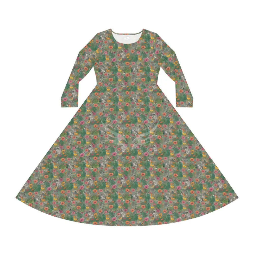 Green Mini Floral Wallpaper Print Dress – Women’s Long Sleeve AOP L All Over Prints