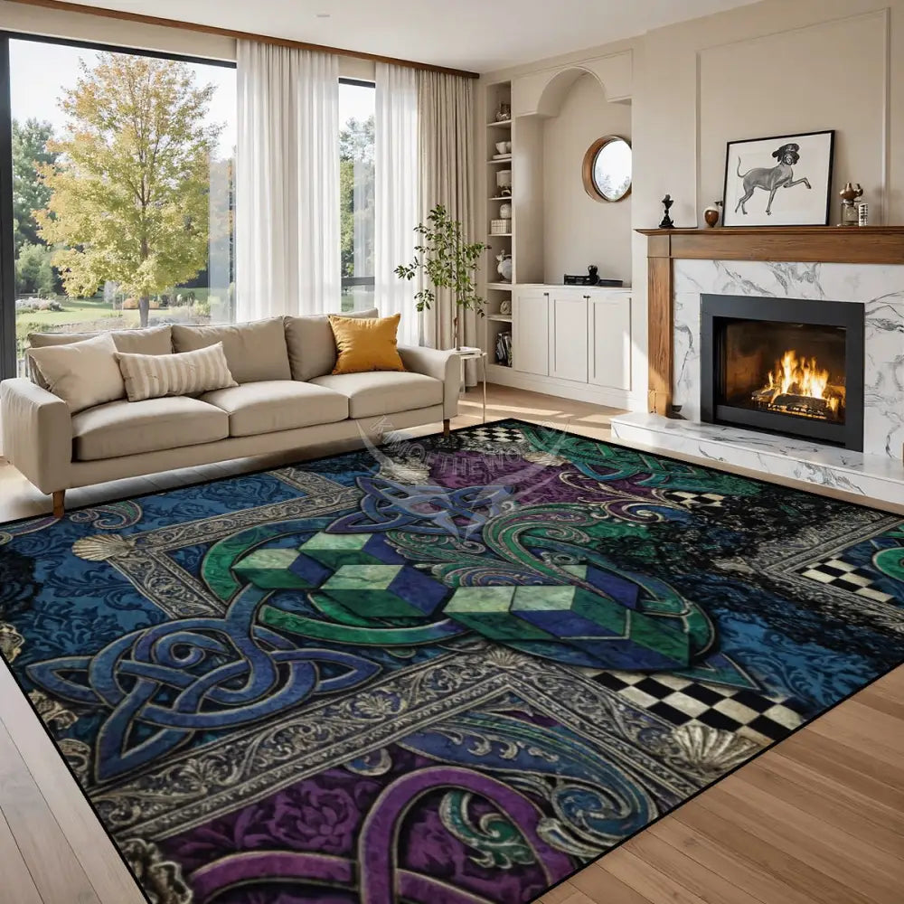 Green Purple 3D Celtic Patch Cubes Large Area Rug Floor Carpet 120’’x96’’ Rugs & Mats