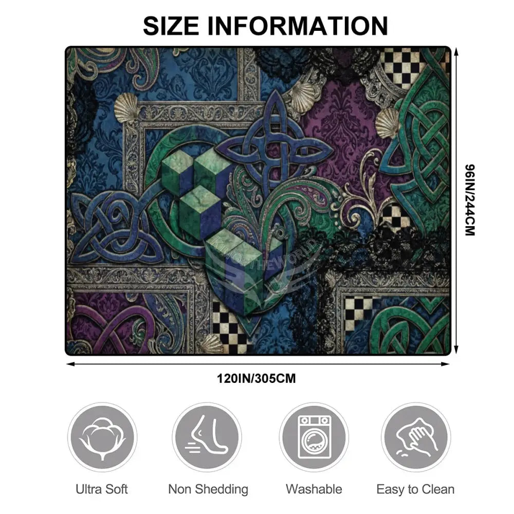 Green Purple 3D Celtic Patch Cubes Large Area Rug Floor Carpet 120’’x96’’ Rugs & Mats