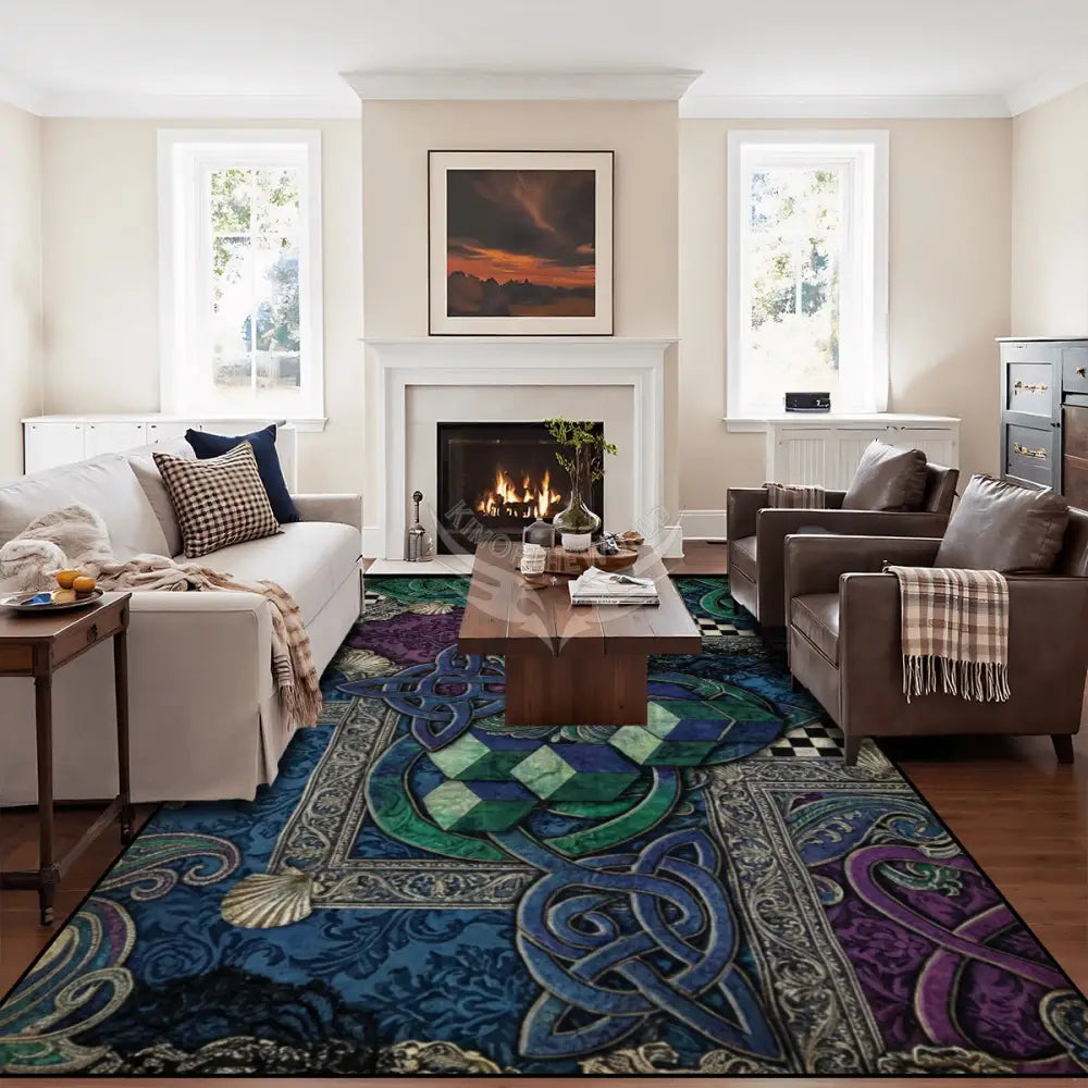 Green Purple 3D Celtic Patch Cubes Large Area Rug Floor Carpet 120’’x96’’ Rugs & Mats