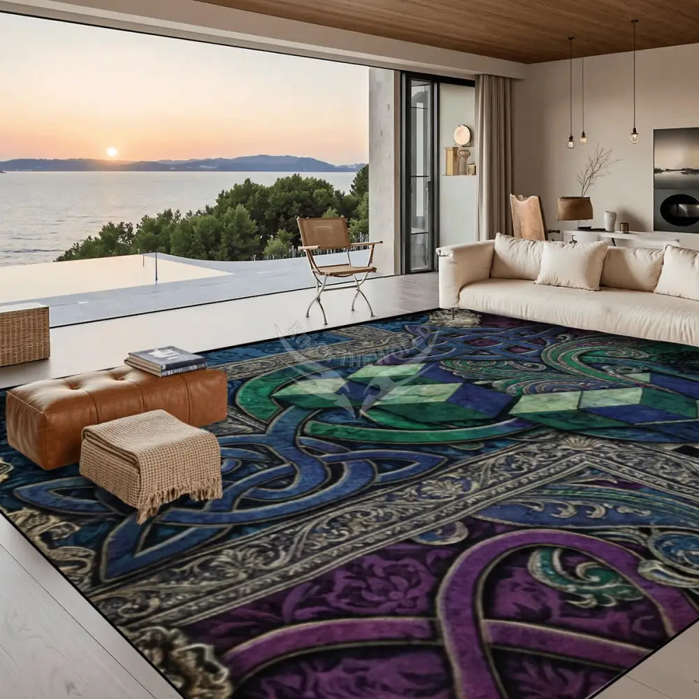 Green Purple 3D Celtic Patch Cubes Large Area Rug Floor Carpet 120’’x96’’ Rugs & Mats