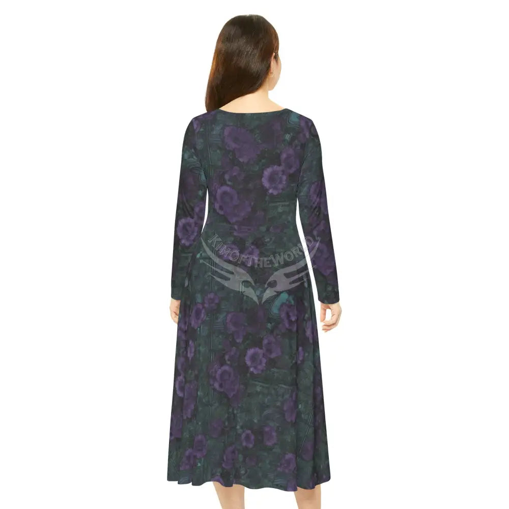 Green & Purple Floral Wallpaper Print Dress – Women’s Long Sleeve AOP L All Over Prints