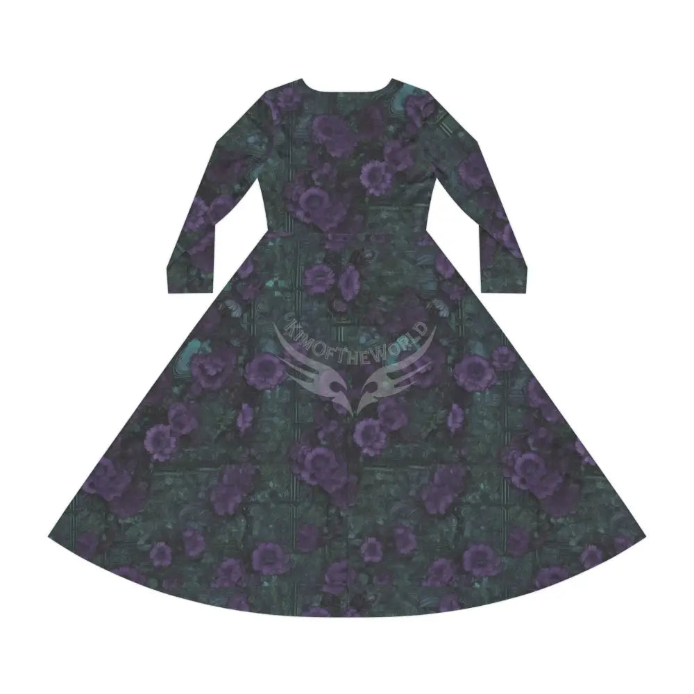 Green & Purple Floral Wallpaper Print Dress – Women’s Long Sleeve AOP L All Over Prints