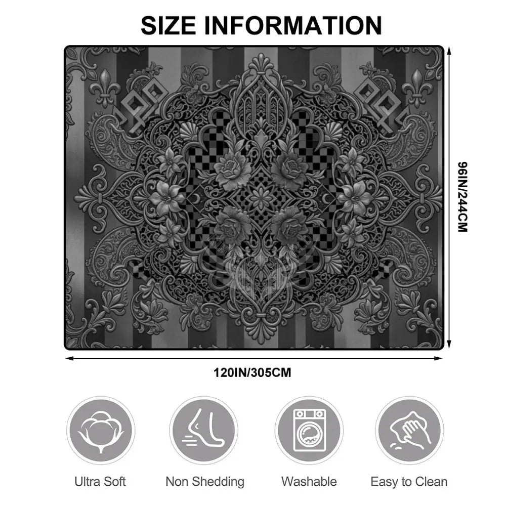 Grey and Black Floral Design 10 ft x 8 ft Large Area Rug Floor Carpet 120’’x96’’ Rugs & Mats