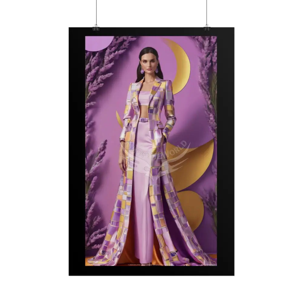 High Fashion Poster Set featuring Iridescent Pink & Orange Satin Lady Model Goth Girl Goddess Queen Surreal -- Home or