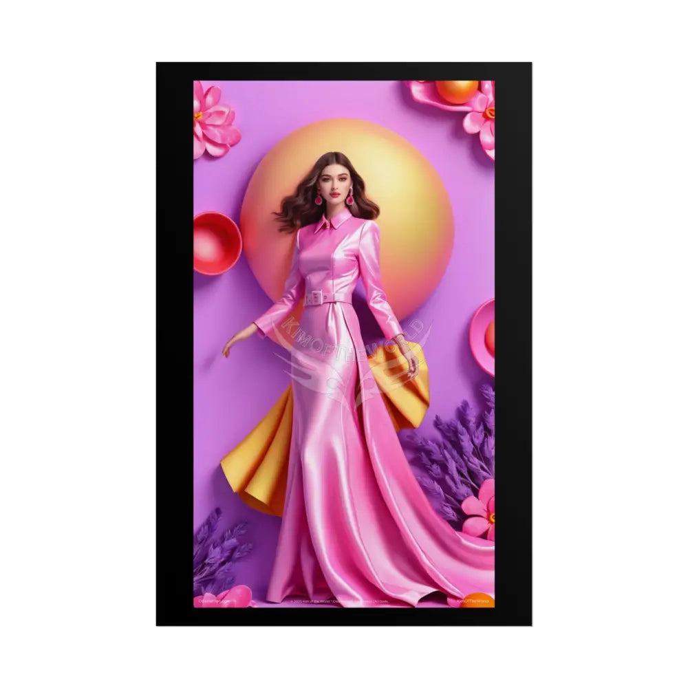 High Fashion Poster Set featuring Iridescent Pink & Orange Satin Lady Model Goth Girl Goddess Queen Surreal -- Home or